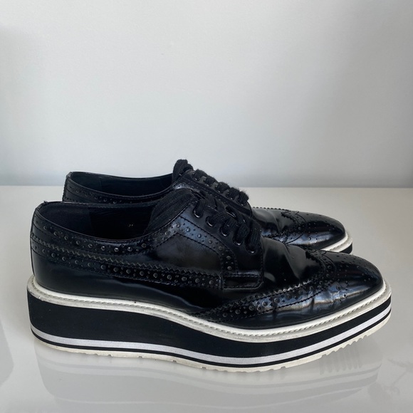 SOLD - Prada SS 2011 Black Brushed Leather Wingtip Brogues Derby Creeper 37/ - Picture 5 of 16